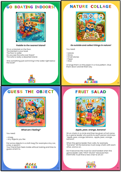 Preview of 100+ screen-free kids activities inside the Kids Gonna Play e-book